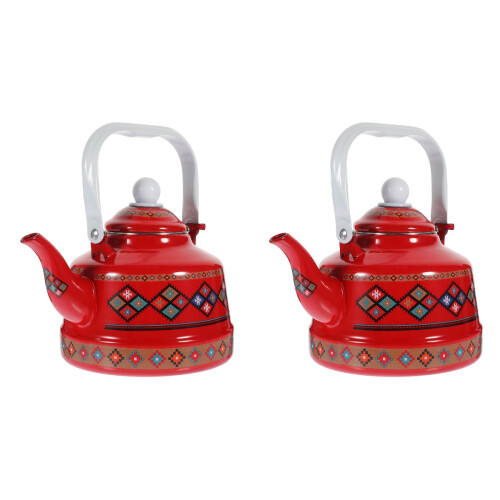 2Pièces Théière Émaillée Rouge Rétro Pour Usage