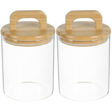 2Pièces Bocaux Hermétiques Verre Bambou, Rangement Café Salade