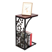 Leaf Pattern Iron Side Table Coffee Table with Burnished Brown Finish for Living Room Bedroom Small Spaces