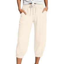 Womens Capri Pants Elastic Waist Casual Summer-Apricot XL