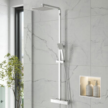 Bathroom Mixer Shower Thermostatic Dual Head Square Rainfall Head Handset Chrome