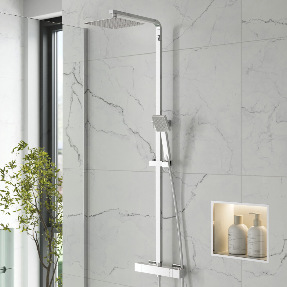 Bathroom Mixer Shower Thermostatic Dual Head Square Rainfall Head Handset Chrome 5056902445574