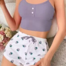 Women's home wear printed suspender shorts casual sexy sexy strips can be worn outside European and American style pajamas
