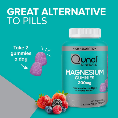 Qunol Magnesium Gummies Mixed Berry 200mg 60 Count 1