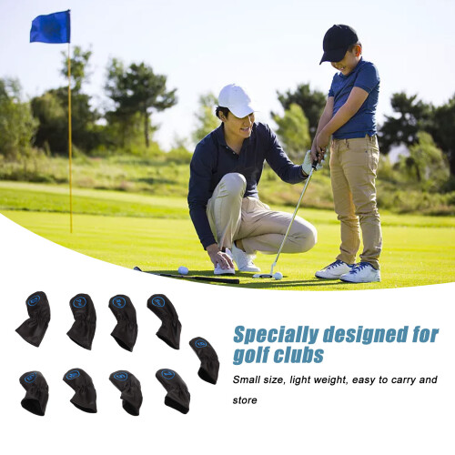 9 Piece Golf Iron Headcovers Black PU