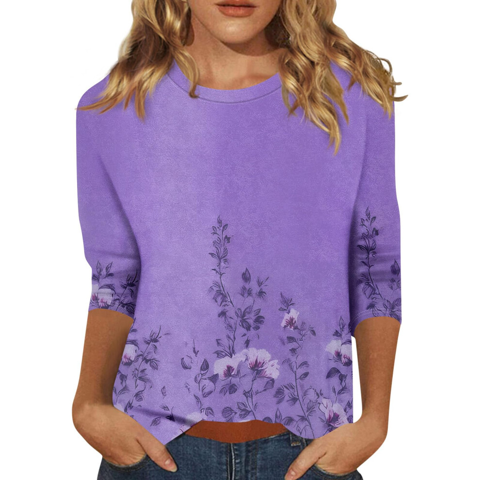 Women's Three-Quarter Sleeve Round Neck Casual T-Shirt-Multi XL