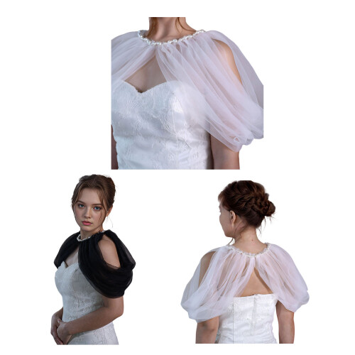 Romance Nylon Sheer Cape Sleeveless Shoulder Cover Bride-Black 1