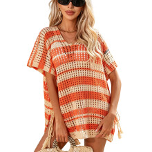 Stylish Hollowed Out Knitted Top Beach-Apricot and orange1