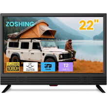 ZOSHING TV 22 inch HD 1080P Screen, Small Television with Freeview Receiver, 12 volt TV Built Digital T2 Tuner,USB, HDMI/RCA/VGA inputs