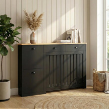 Heatsync® Radiator Cover Black Vertical MDF Storage Cabinet (W: 116.5cm / H: 96cm / D: 19cm)