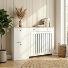 HEATSYNC® Radiator Cover Cream Vertical MDF Storage Cabinet (W: 116.5cm / H: 96cm / D: 19cm)