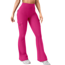 Women's Cargo Pants High Waist Fashion Flared-rose red M