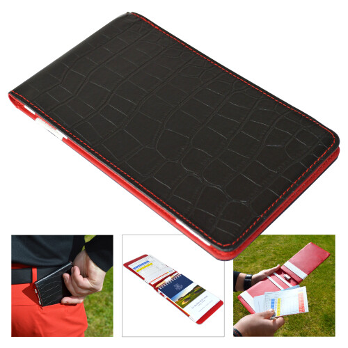 On Par Premium Croc Golf Scorecard Holder - Black / Red