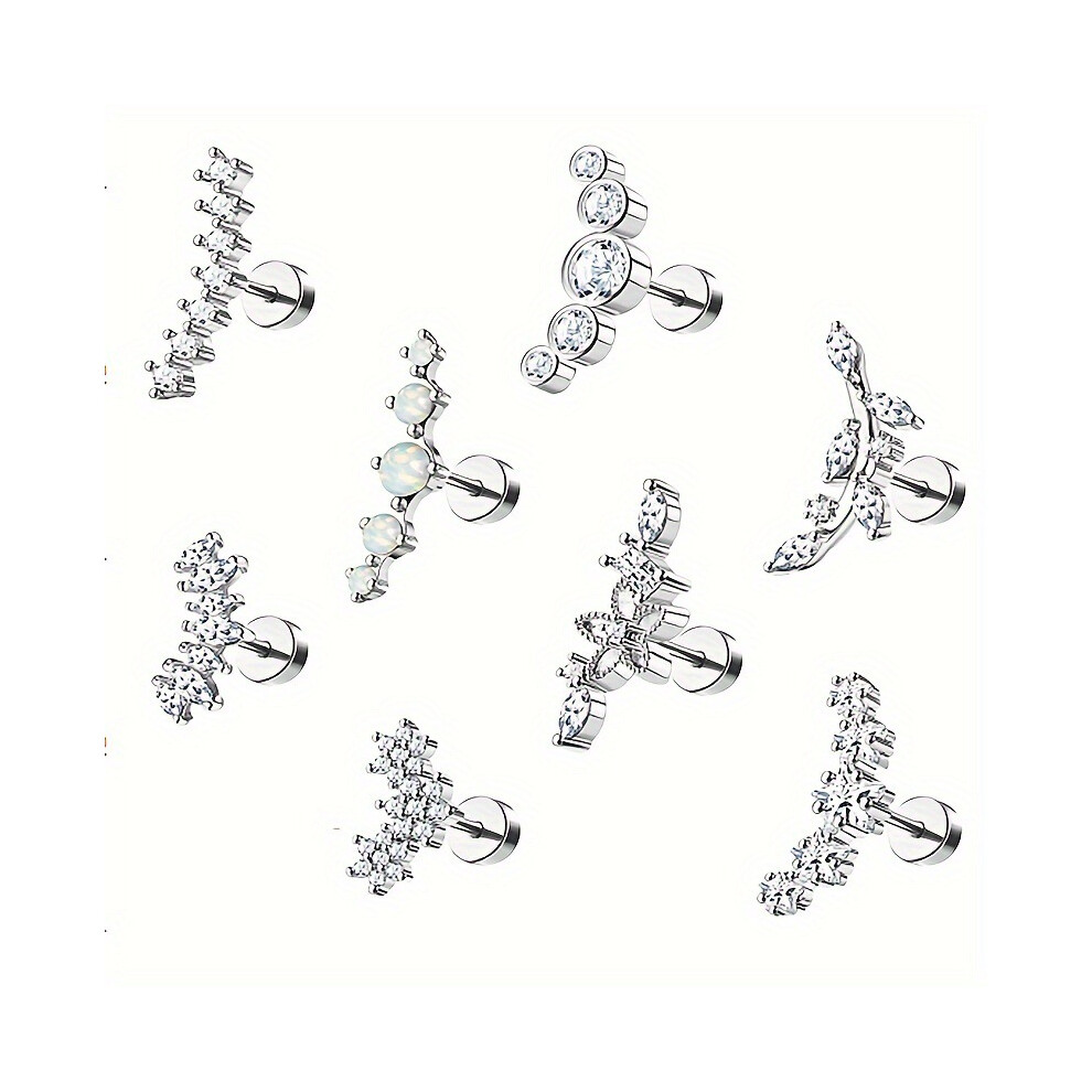 (é¶è²) Brass Piercing Jewelry, Round Zircon Screw Cartilage Studs, Delicate Ear Ornaments for Women-image-OPC-PVFFY9K-NEW