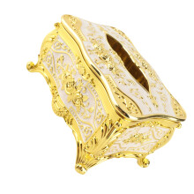 Gold White Rose Tissue Box Cover Luxury