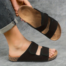 (Black, 10.5) Men'S Stylish Double-Buckle with Adjustable Wide, Convenient And Easy Slippers for Home And Outdoor Wear
