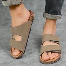 (Sand Color, 10.5) Men'S Stylish Double-Buckle with Adjustable Wide, Convenient And Easy Slippers for Home And Outdoor Wear