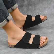 (Black, 9.5) Men'S Stylish Double-Buckle with Adjustable Wide, Convenient And Easy Slippers for Home And Outdoor Wear