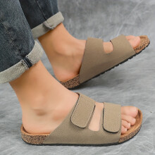 (Sand Color, 9.5) Men'S Stylish Double-Buckle with Adjustable Wide, Convenient And Easy Slippers for Home And Outdoor Wear