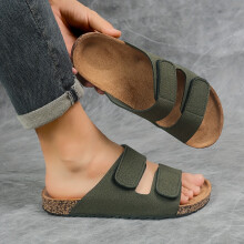 (Green, 7.5) Men'S Stylish Double-Buckle with Adjustable Wide, Convenient And Easy Slippers for Home And Outdoor Wear