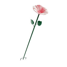 Eleganter Blumen-Gartenstecker aus Schmiedeeisen mit-Rosa
