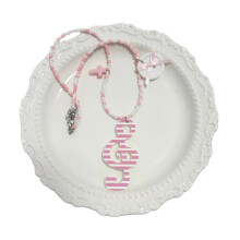 Trendy Y2K Beaded Music Note Necklace For Girls Women-Pink