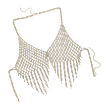 Geometric Mesh Body Chain with Sparkling Rhinestones-Gold-color