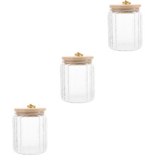 3Pcs Glass Kitchen Canisters Transparent Airtight Food Storage Jars