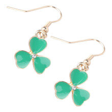 1Paire Boucles D'oreilles Trèfle Argenté Vert Femme Élégantes