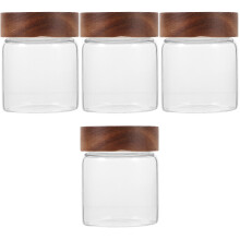 4Pcs Glass Food Storage Jars with Wood Lids Airtight Kitchen Canisters