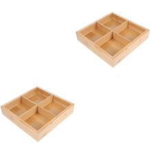 2Pcs Bamboo Food Serving Tray with Compartments Light Yellow for Home