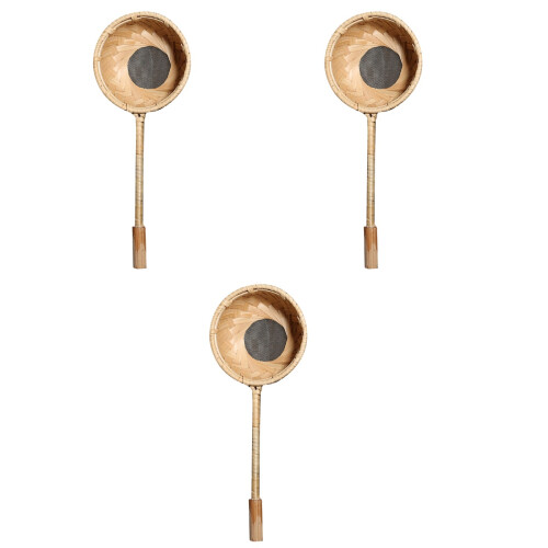 3St Thee Accessoire Bamboe Met Lange Handgreep En Mesh Khaki