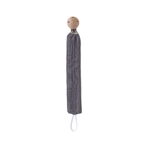 Delicate Cotton Teether Strap Wood Pacifier Clip-Dark Gray