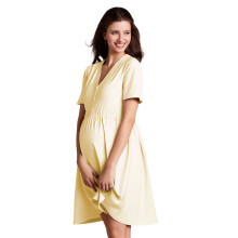 Maternity Nursing Dress Comfortable V Neck-Light Yellow XXL