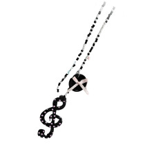 Fashionable Beaded Music Note Necklace In Pink Blue Black-Black