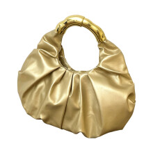 Pleated Leather Handbags Clutches Purses for Womens-Gold