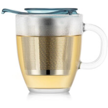 Set - BODUM - Yo-Yo - Tempered glass mug with stainless steel tea infuser - Individual - Light blue - 0.35 l