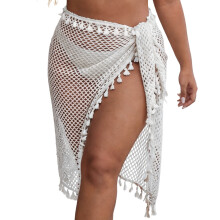 Dames kwastjes strandwikkelrok Zie door gebreide zwemkleding-Wit