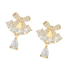 Stylish Zirconia Studded Pendants Earphone Ear Clip for-Gold