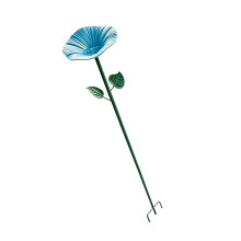 Eleganter Blumen-Gartenstecker aus Schmiedeeisen mit-Hellblau