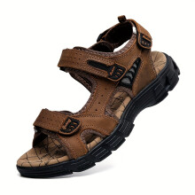 (Dark Brown, 6.5) Men's Beach Sandals, Lightweight Breathable Comfortable with Massage Pattern Sole, Suitable for Outdoor Use