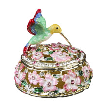Künstlerische handbemalte Kolibri-Schmuckschatulle,-Rosa