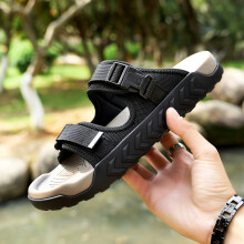 (Black, 6.5) New Men's Hollow-Toe Hook-and-Loop Fastener Sandals for All Seasons, Lightweight and Simple Outdoor Walking Beach Hiking Travel Shoes