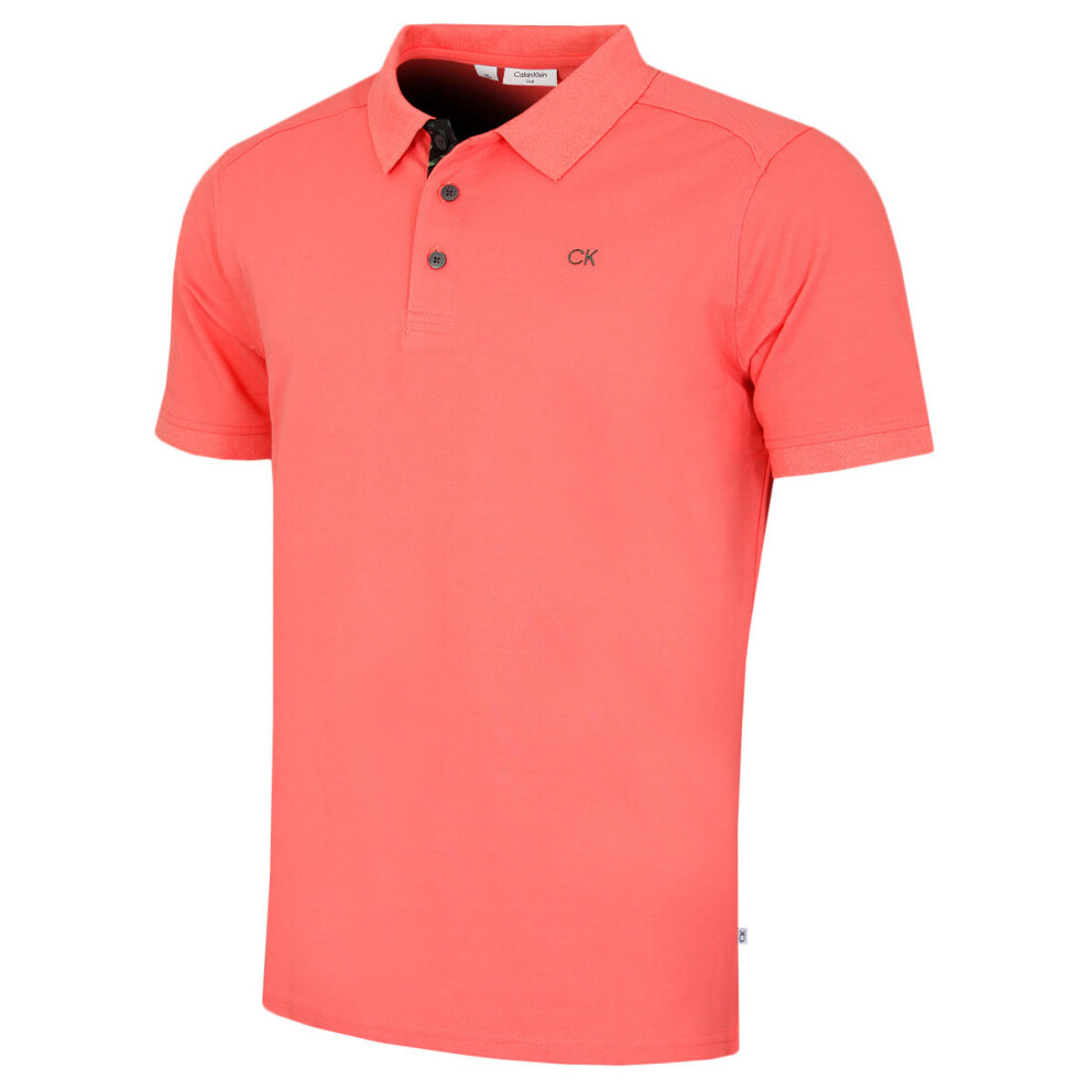 Calvin Klein (L, Peach Camo) Mens 2026 Campus 3 Button Ribbed Collar Golf Polo Shirt Not,Specified