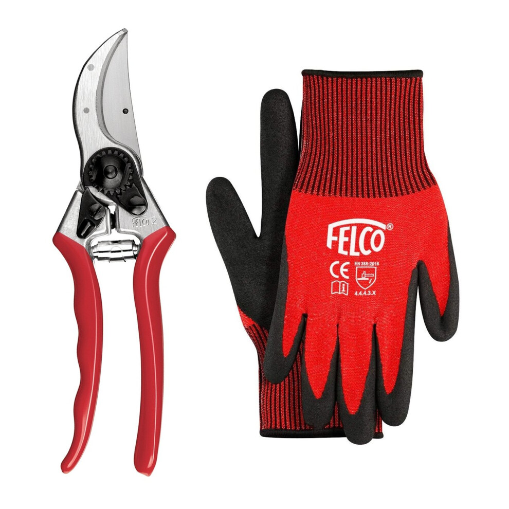 Felco (Extra Large) Model 2 Secateurs With Gloves - Pruning Shears Work Gloves - Genuine