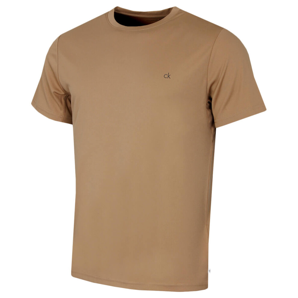 Calvin Klein (L, Tan) Mens 2026 Harlem Quick Drying Crew Neck Lightweight Golf T-Shirt