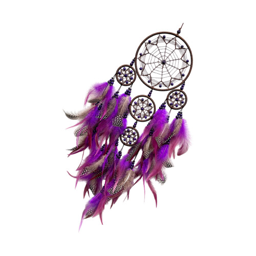Attrape-rêves à plumes élégants, perles colorées faites à-Violet