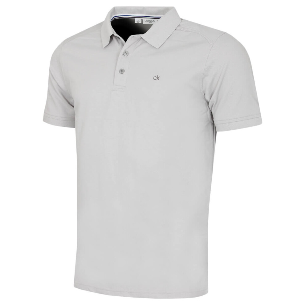 Calvin Klein (Xxxxl, ) Mens 2026 Campus 3 Button Ribbed Collar Golf Polo Shirt Silver