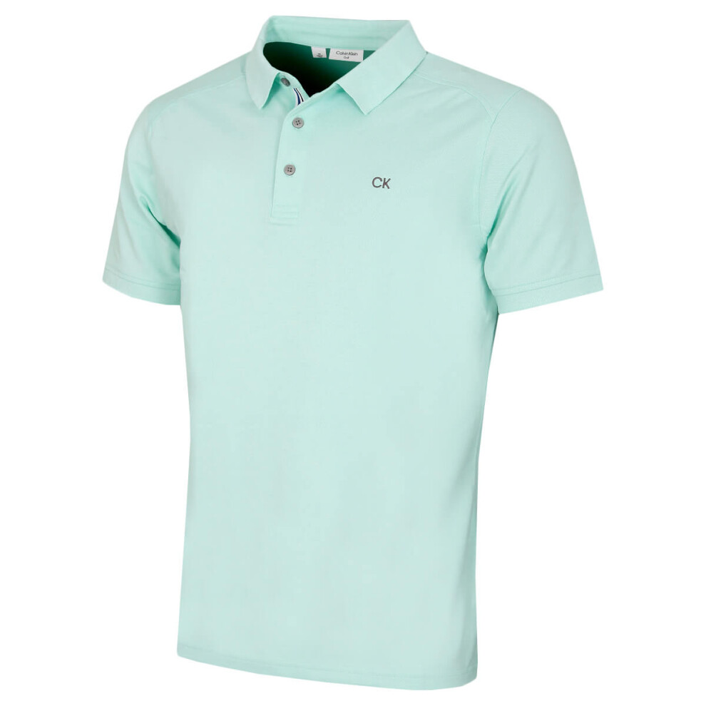 Calvin Klein (Xl, Aqua Sport) Mens 2026 Campus 3 Button Ribbed Collar Golf Polo Shirt Blue