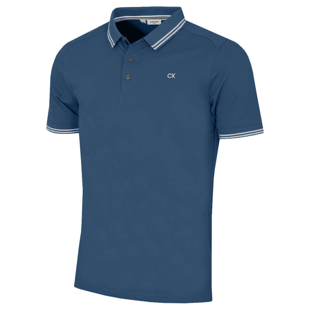 Calvin Klein (Xxxxl, Denim) Mens Campus Tipped Lightweight Golf Polo Shirt Dark